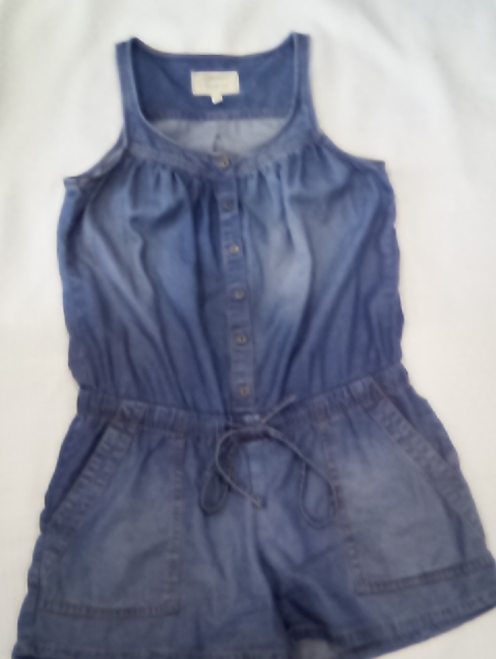 Current/Elliott Washed Blue Denim Romper with Drawstring